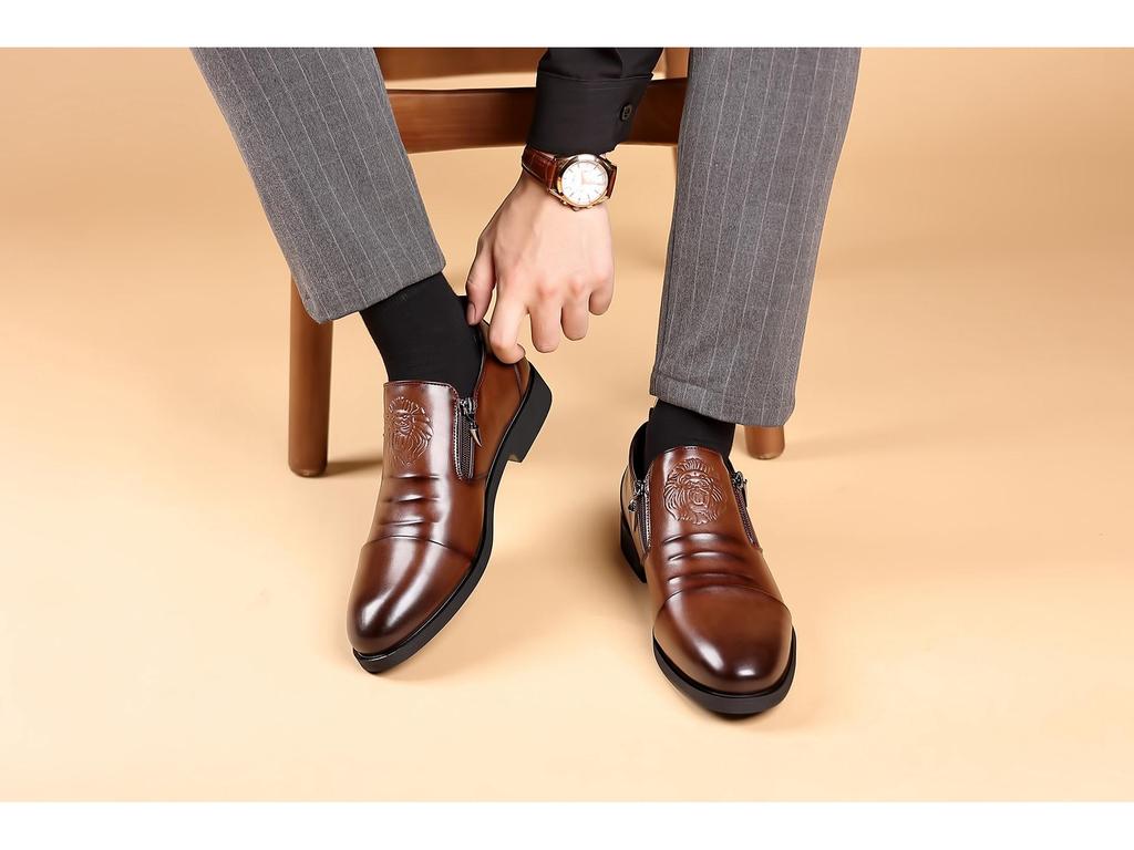 Lion Head 5010 Men's Embossed Martin Boots with Double-sided Zipper - Trendy European and American Style