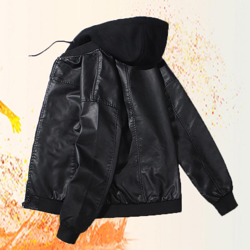 Men's Faux Leather Jacket Motorcycle Slim Fit Hooded PU Coat Top Spring Autumn Casual Windproof Men's Clothing M-3XL