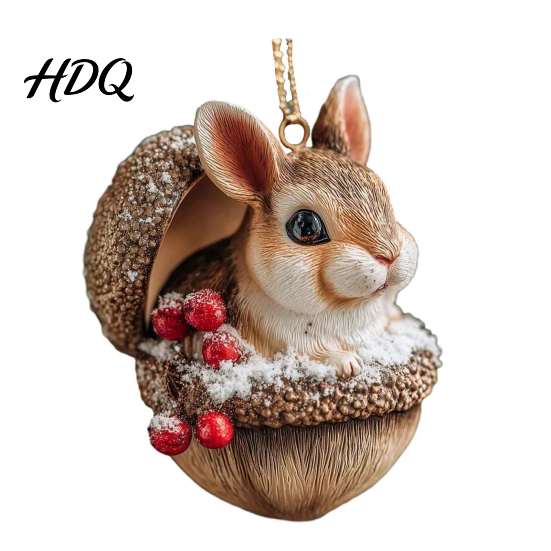 Detailed Woodland Animal Ornaments Pine Cone Christmas Ornaments 2D Flat Acrylic Forest Xmas Tree Pendant Retro Style Pendants Cute Hedgehog