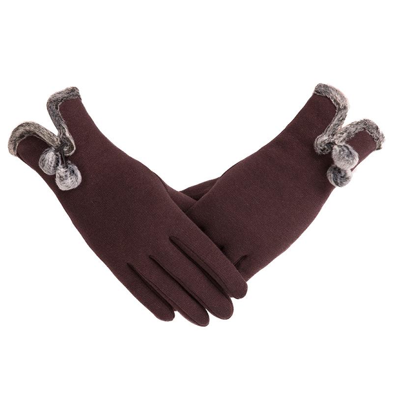 New Female Autumn Winter Non-Inverted Velvet Cashmere Full Finger Warm Lace Gloves Women Cotton Touch Screen Gloves G82