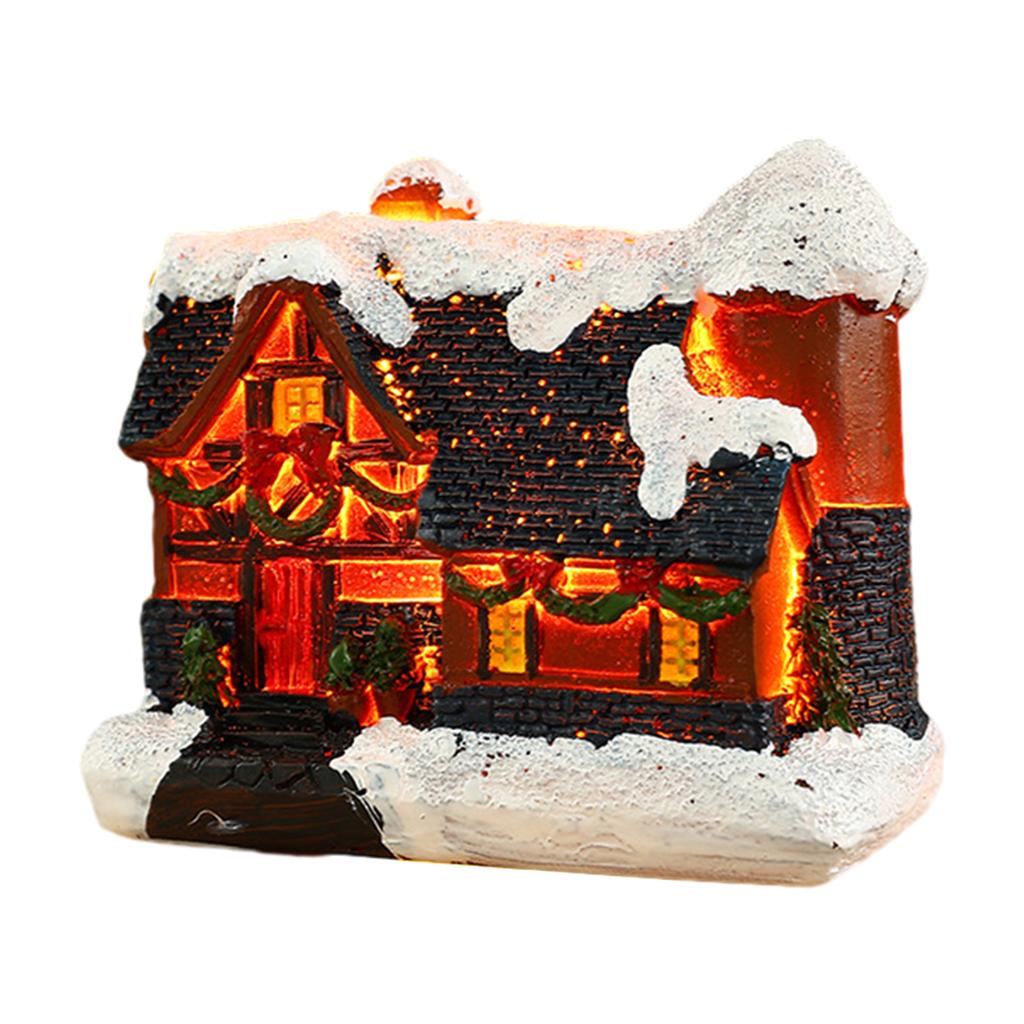 Christmas Village Scene for Home Desktop Ornaments Resin House Snowy Winter Town With LED Light Figurines for Christmas