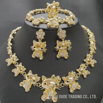 18k Gold Shiny Bear Jewelry Set: Necklace, Earrings, Bracelet & Ring for Brides