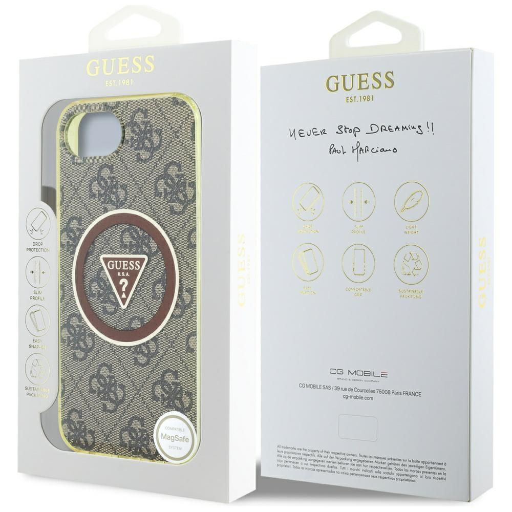 Etui Guess Iml Metal Glitter 4G Circle   Triangle Magsafe Do Iphone 16E Brązowy
