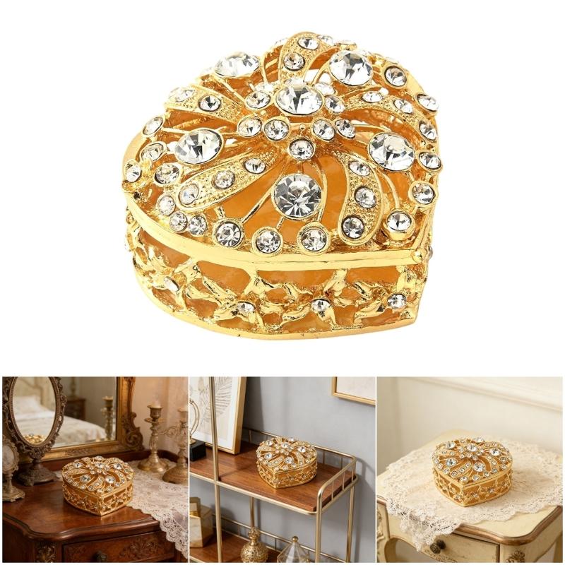 Elegant European Styles Heart Shaped Jewelry Box With Diamonds And Pearls Accent For Rings Earrings Necklaces