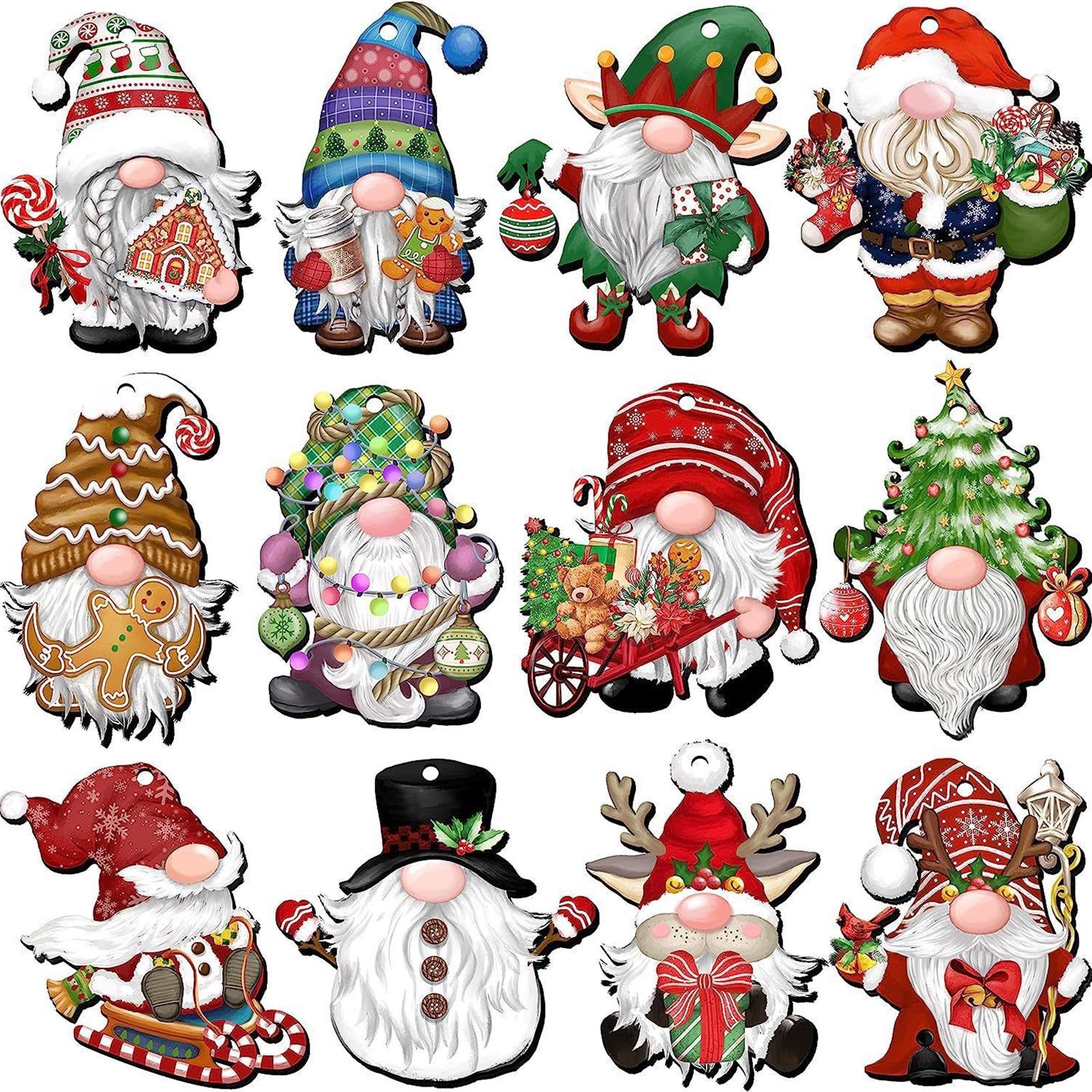 

36pcs Wooden Christmas Gnome Ornaments Set DIY Home Decorative Signs Hanging Pendant Decor Xmas Tree Party Supplies