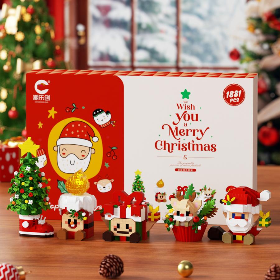 

Non-Toxic 1881Pcs Christmas Gifts Box Kids Toys Building Blocks Micro Bricks Diy Educational Toys Santa Claus Christmas Ornament No box