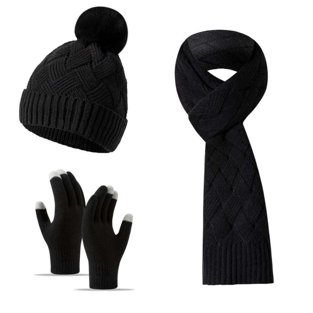 3Pcs/Set Thicken Knit Beanie Snood Set Knitted Touchscreen Gloves Unisex