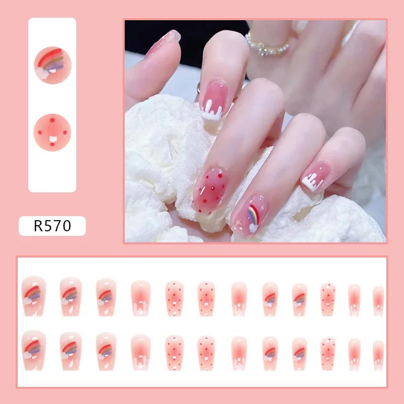 24Pcs French Tip Extra Long Ballerina Press On Nails Detachable Artificial Fake Nails Wearable Nail Art Tips