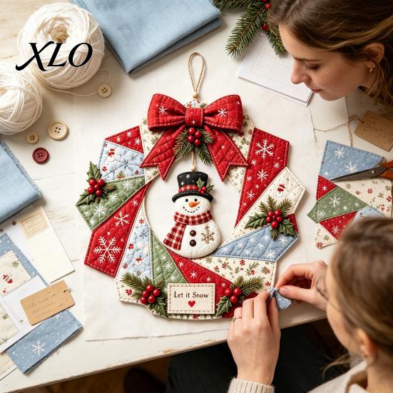 Saisonale Türdekoration Projekte DIY Patchwork Kranz Bastelset, Weihnachtsnähvorlagen, Innendekoration Bastelwerkzeuge Bauernhaus Stoffset