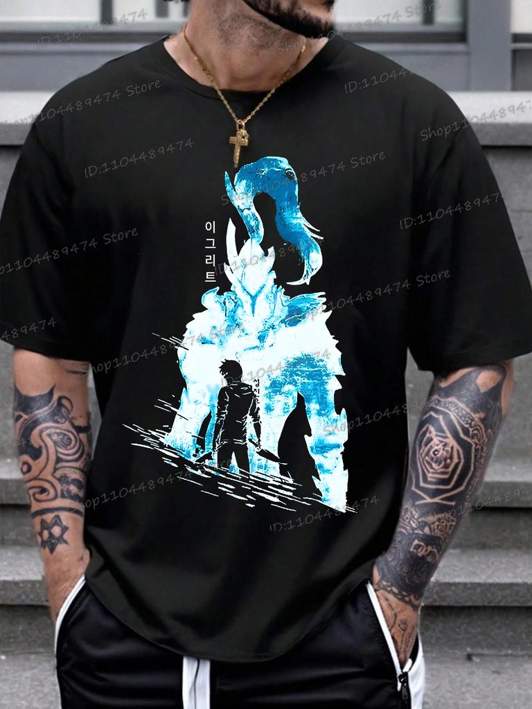 Solo Leveling T-Shirt Unisex Vintage Streetwear Sung Jin-Woo Tees Anime Solo Leveling Tops Cotton Oversized Men Women Tshirt