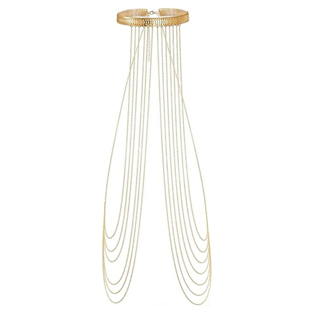 Catena Corpo Sexy a Strati con Frange Catena Vita Pancia Collana Boho Calda per Bikini Nightclub Festa Spiaggia Gioielli per il Corpo Tono Oro