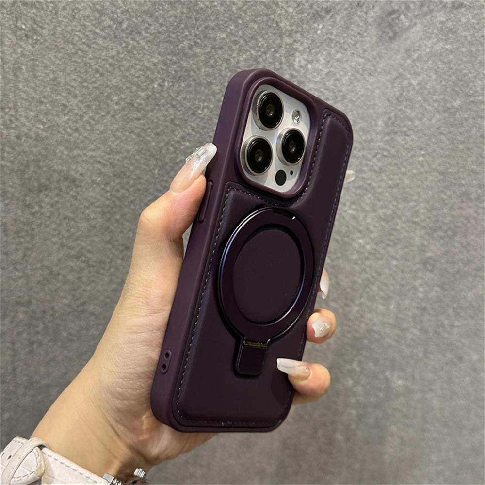Luxury Business Leather Ring Stand Magnetic Case For iPhone 16 Pro Max 15 14 13 12 For Magsafe Wireless Charge Shockproof Cover