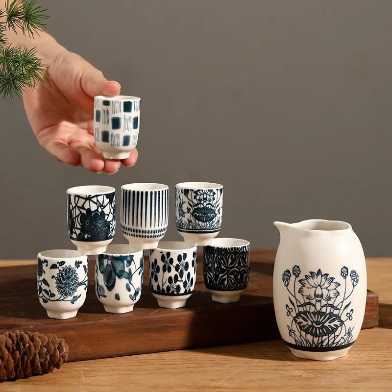 Japanese Ceramic Sake Cup Set Household Sake Dispenser Sushi Restaurant Drinking Utensils Tasting Cups Gifts for Friends