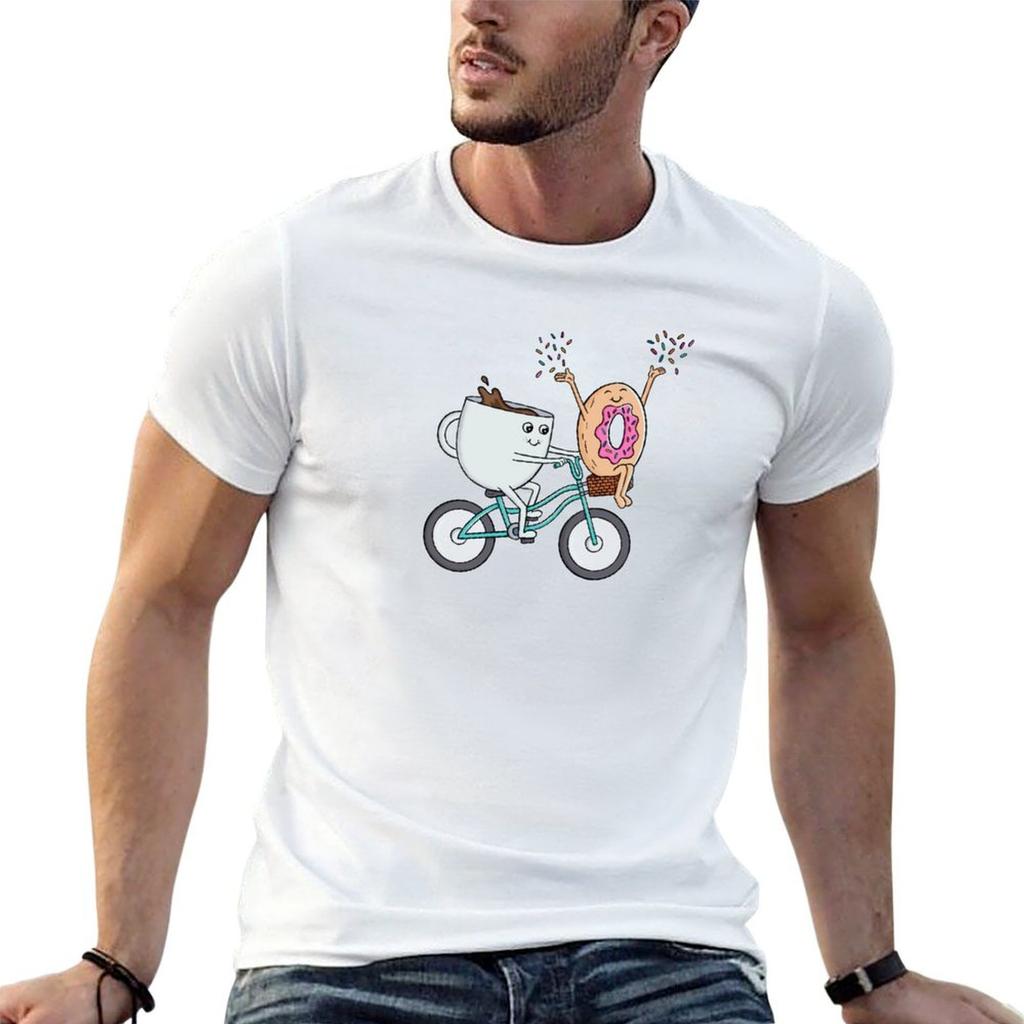 Coffee donut and bike TShirt Novelty Graphic Tee Shirt