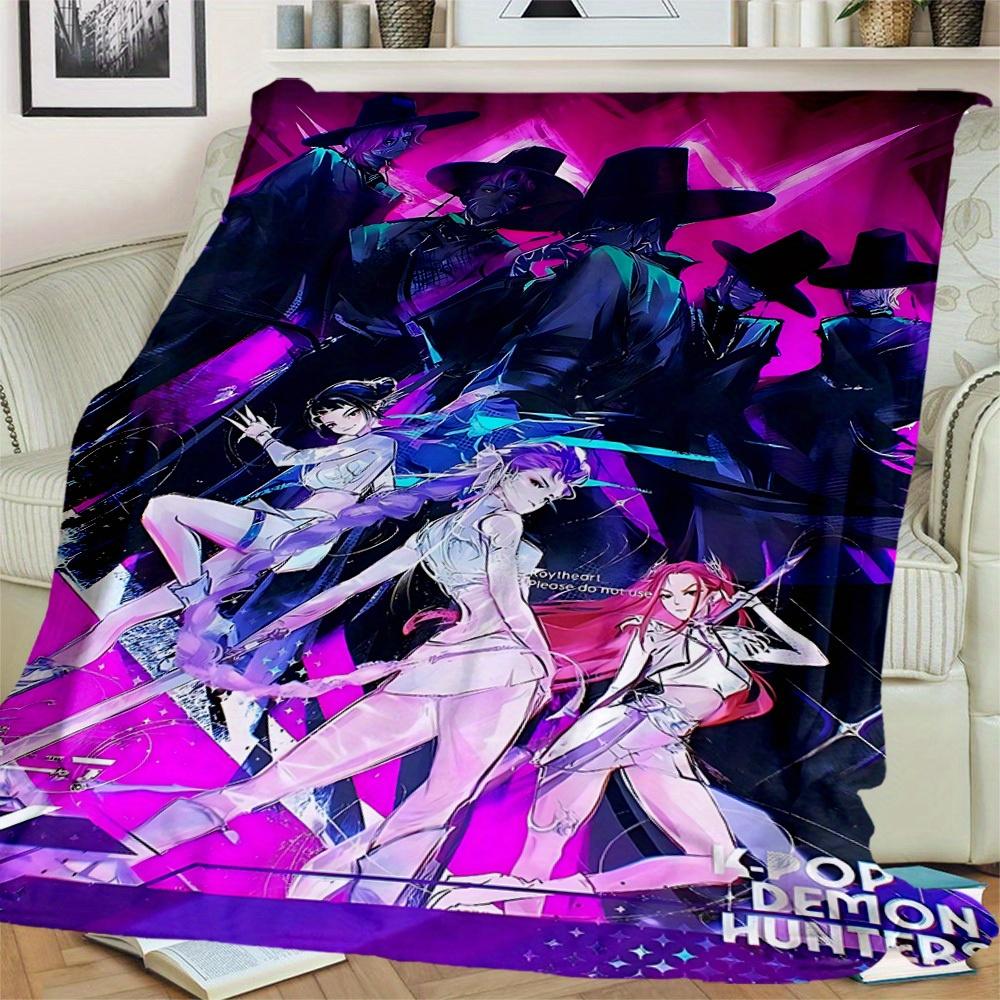 1Pc K-Pop Demon Hunters Print Flannel Blanket, Comfortable for All Seasons, Home Decor, Warmth and Comfort, Perfect for Christmas Gifts821068