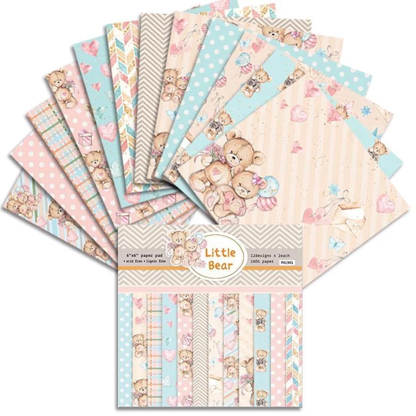 Photo Album Scrapbook Journal Account Card Background Paper 6 Inch Sweet Love Theme Animals Pattern  9 Styles 24 Sheets