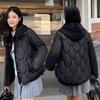 Fake two-piece knitted hooded down cotton clothes women's winter clothes new short wavy bread clothes thick jacket