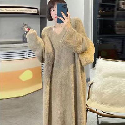 Dress Sweater Mink Hair Long Over Knee Hair Knitted Dress Women Autumn and Winter Loose Sweater Long Dress Pullover Female Tops