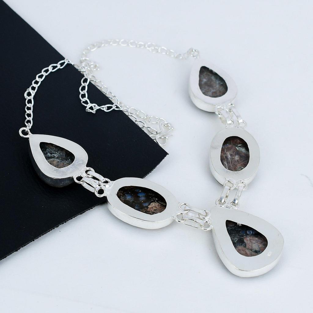 Natural Dinosaur Bone Jasper Gemstone Handmade 925 Sterling Silver Necklace, Dinosaur Bone Jasper Silver Necklace For Wife, Unisex Necklace Gift