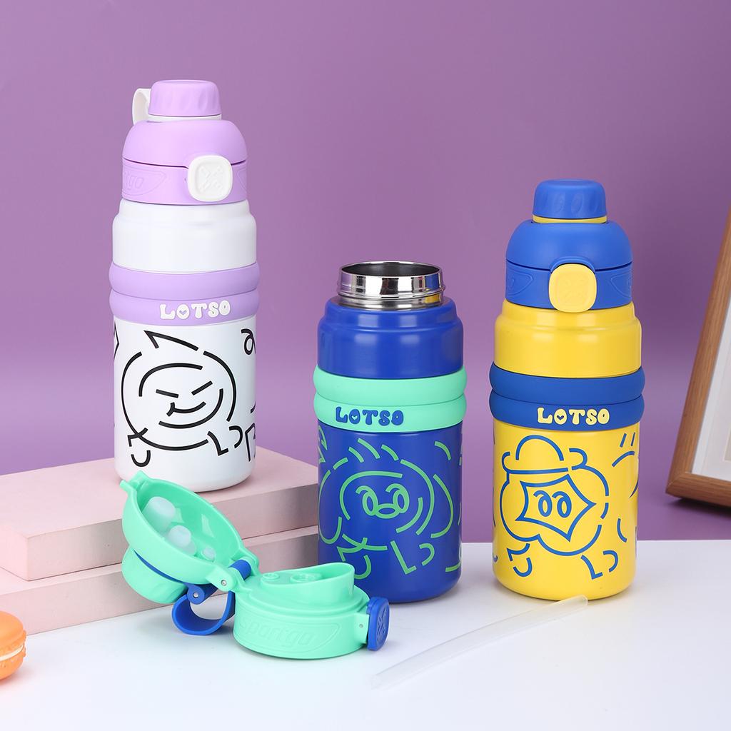 Cute Graffiti Stainless Steel Thermos Cup for Kids Student Couple Dopamine Water Cup Portable Double Shot Jump Cup
