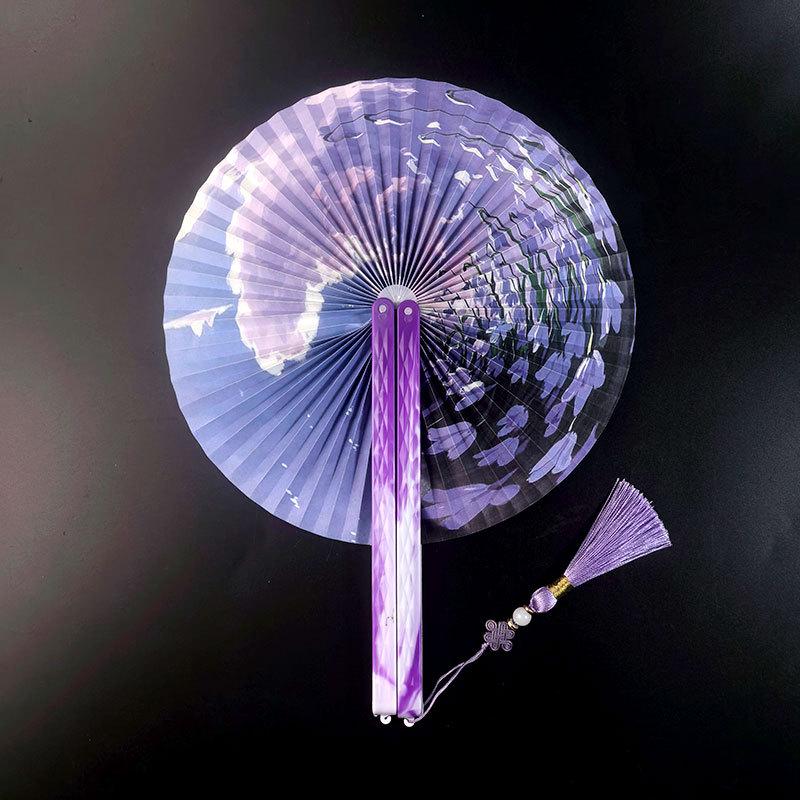 Tragbarer runder Fächer mit Quaste im chinesischen Stil - Klassisches Hanfu-Cheongsam-Accessoire für Frauen