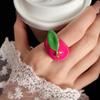 Strawberry Cherry Vintage Ring Flower Big Floral Ring Colorful Enamel Fruit Ring Party