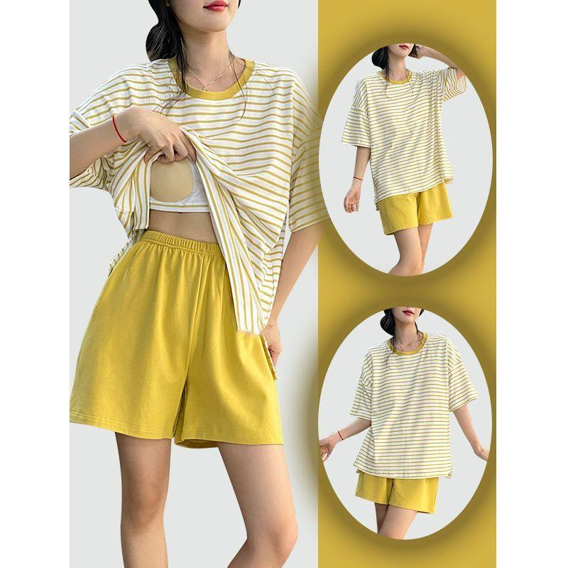 

Женская летняя пижама с короткими рукавами и нагрудными накладками - Мягкая цельная домашняя одежда XXL (suggested weight 130-145 jin)