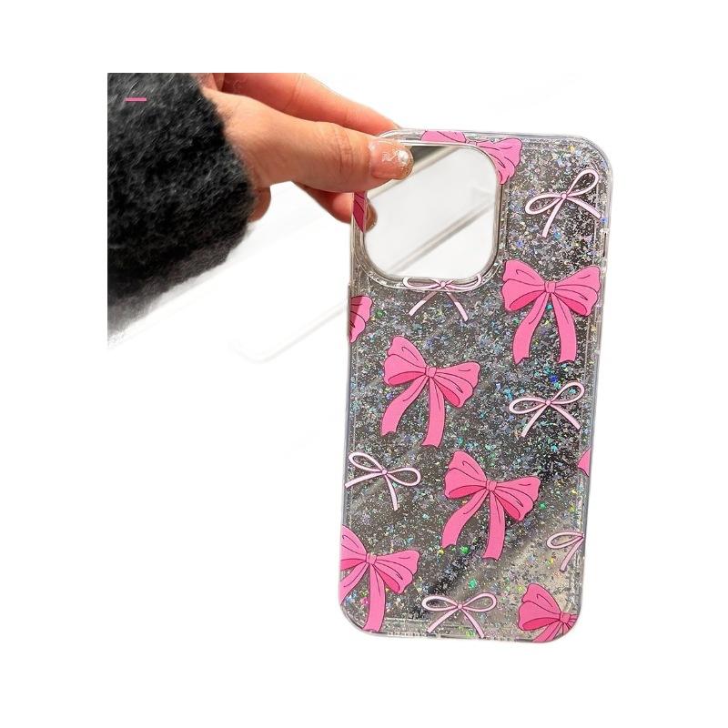 Pink bow is suitable for 15promax Apple 16 mobile phone case 14promax flash 13 transparent 12 fashion 11