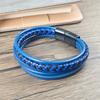 Men Bracelet Vintage Multilayer Blue Leather Stainless Steel Charm Wrist Bangle Luxury Male Jewelry Birthday Anniversary Gift