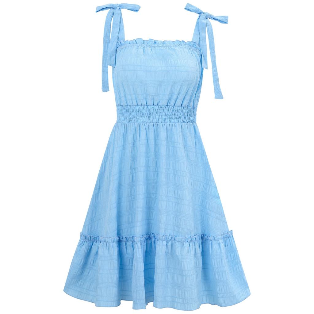 GMXIA Damenmode Sommer Frühling Einfarbiger Druck Ärmellose Hosenträger Hohe Taille Freizeitkleider