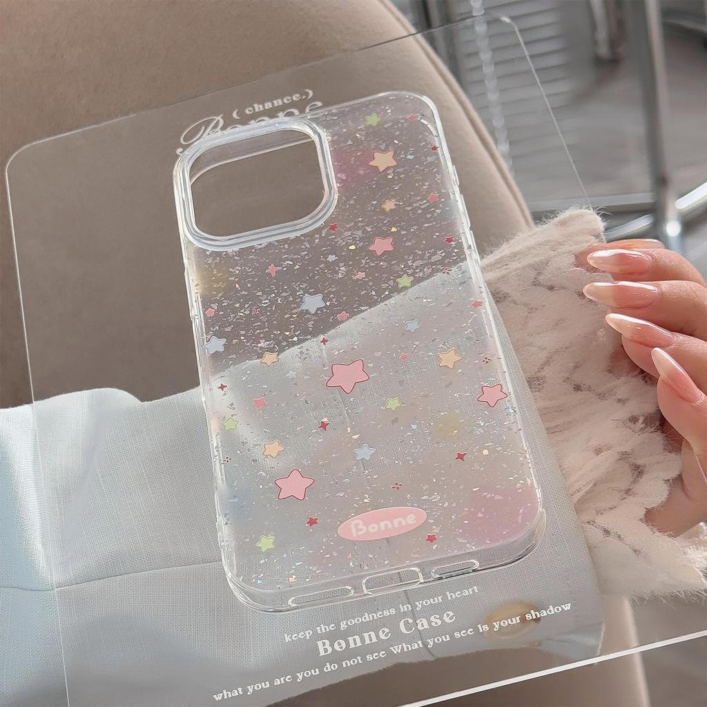 Korean-style pink gradient stars suitable for Apple devices17pro max Phone case16iphone14Glitter11