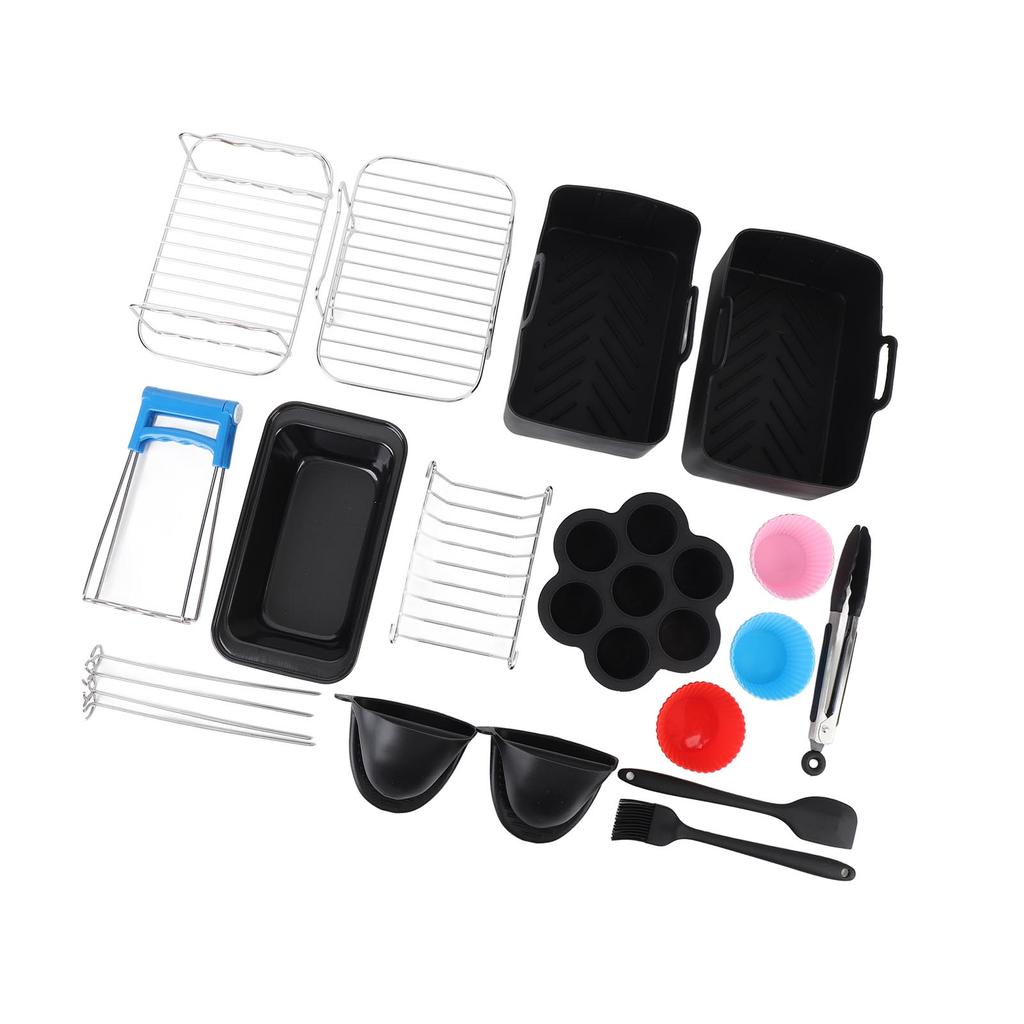 Fryer Accessories Set Grill Rack with Skewer Silicone Brush Food Tong Cake Pan Stainless Steel Pan Easy to Clean Multifunctional