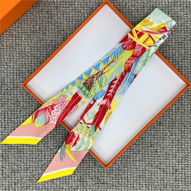 POBING Animals Print 18m/m Twill Silk Scarves Women Luxury Brand Scarf Bag Ribbons Tie Head Scarf Small Long Skinny Scarf 86*5CM