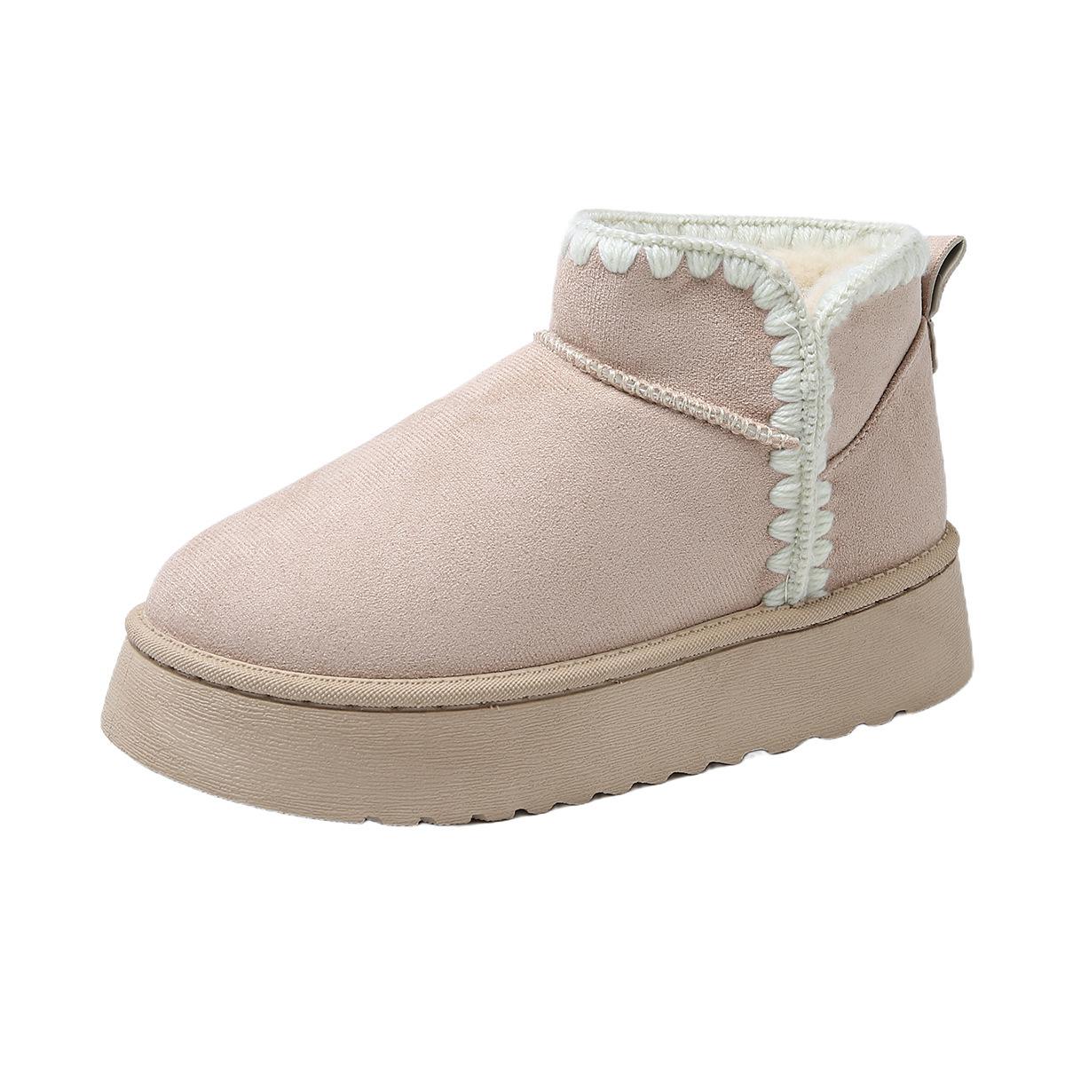 

Зимние новые меховые интегрированные сноубутсы короткие на толстой подошве противоскользящие увеличивающие рост теплые зимние женские хлопковые ботинки 41