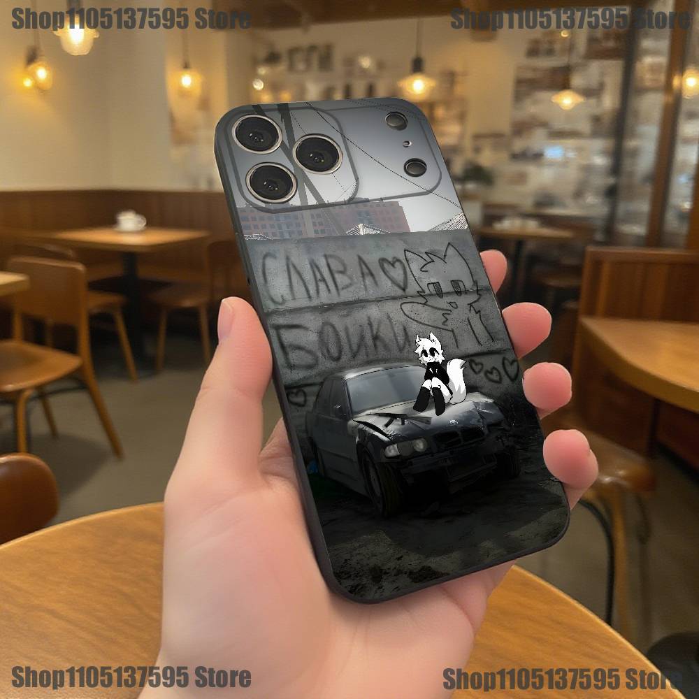 Cute B- Boykisser Cartoon Phone Case For iPhone 17,16,15,14,13,12,11,Pro,XS,Max,XR,Plus,E,SE4,Mini Black Soft Cover
