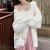 Women's Mink Fleece Hooded Cardigan Autumn Winter Thickened Warm Plush Knit Cardigan Jacket