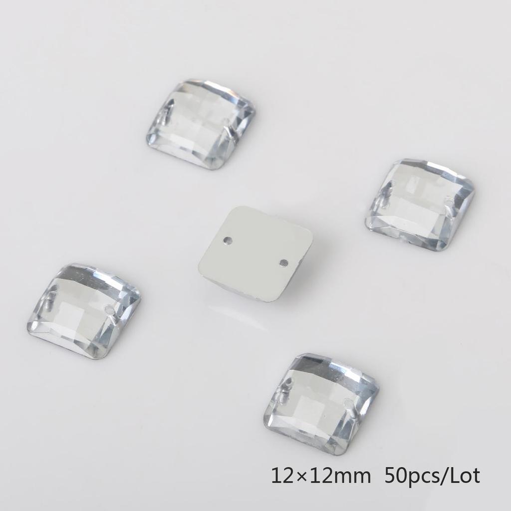 50/100 de bucăți de cusut cu strasuri cu spate plat, margele acrilice pătrate, pietre de cristal strass, pentru decorațiuni de album de însemnări DIY