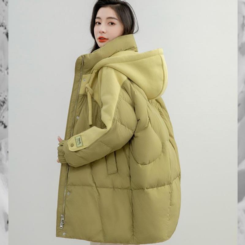 High Quality Down Jacket for Women, Mid-length, Autumn and Winter New Style, Patchwork Fabric, Stand Collar Coat
