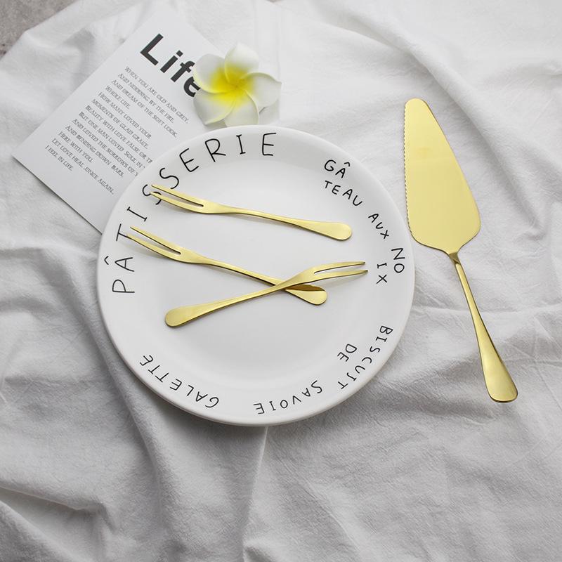 Stainless Steel Pizza Shovel & Golden Cake/Dessert Fork Set with Logo