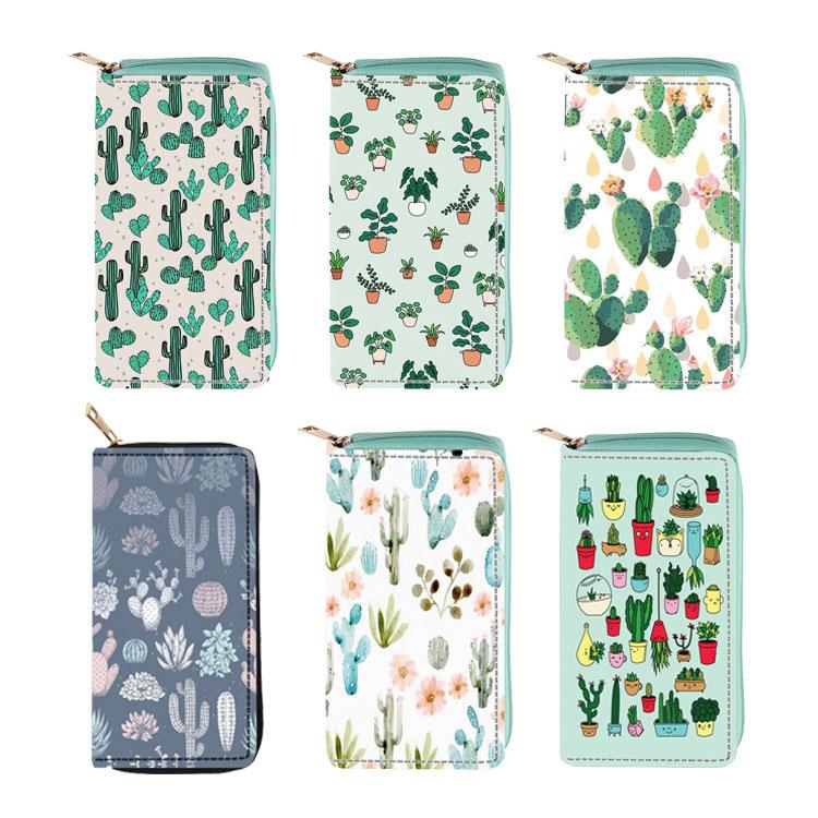 New cactus ethnic style long zipper wallet, clutch bag wallet proofing