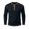 Men's Henry Neck Knit Long Sleeve T-Shirts Color Block Ribbed Casual Slim Fit Pullover Tops Autumn Winter Thermal Undershirts Men