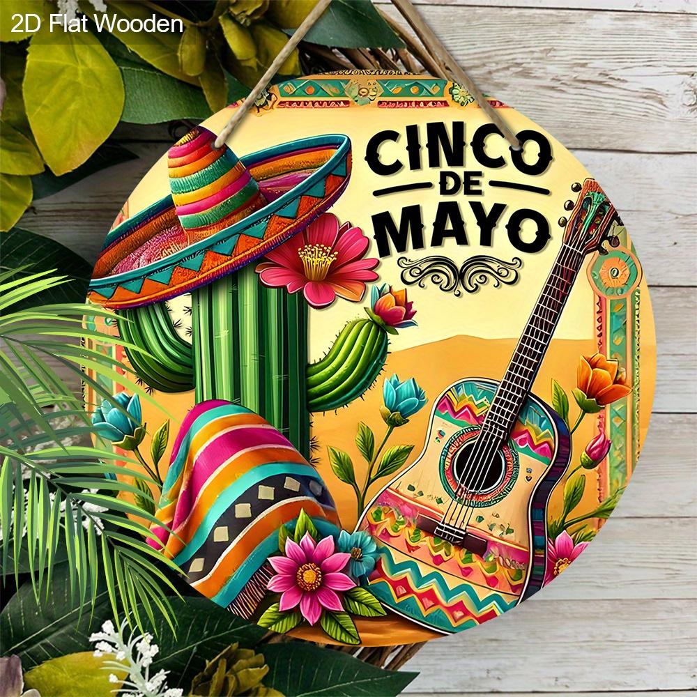 Rustic Cinco De Mayo Wooden Sign, Charming Round Sign for Front Door, Wall Hanging Decor - Ideal Fiesta Celebration Gift for Friends & Family
