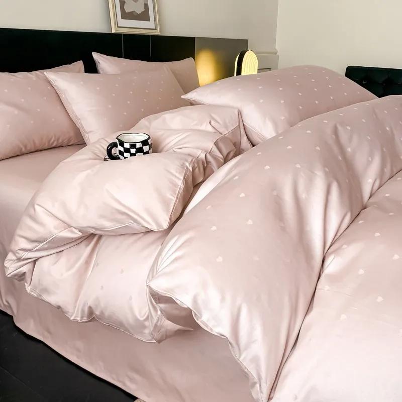 

Light Luxury Satin Jacquard Solid Fitted Sheet Sets Pure Cotton Skin-Friendly Soft Quilt Cover 1.5/1.8M Bed Bedding for Adults 1.8m-200x230cm 4pcs