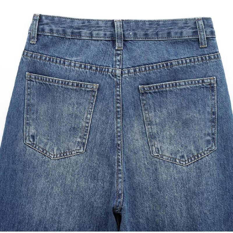 Jeans Women 2025 Fashion Spring New Arrivals All-match Basic Trousers Asymmetric Double Breasted Waist Wide Leg Jeans