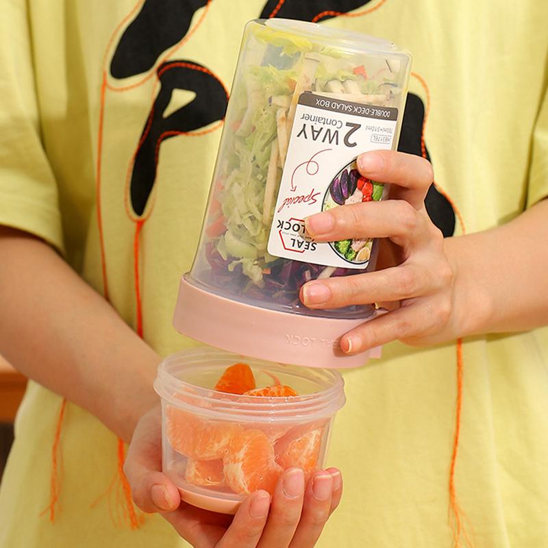 Breakfast Salad Cup Double Oatmeal Cup Cereal Nut Yogurt Salad Fat-Reduced Vegetable Fruit Box Cup with Fork Sauce Cup Lunch Box