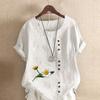 Women's Fashion Round Neck Short Sleeve T-shirt Casual Cotton Linen Graphic Shirt Chrysanthemum Prined Summer Blouse Tops Plus Size