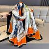 Classic versatile silk scarf women's spring and autumn summer thin mulberry silk scarf long beige plaid shawl dual-purpose