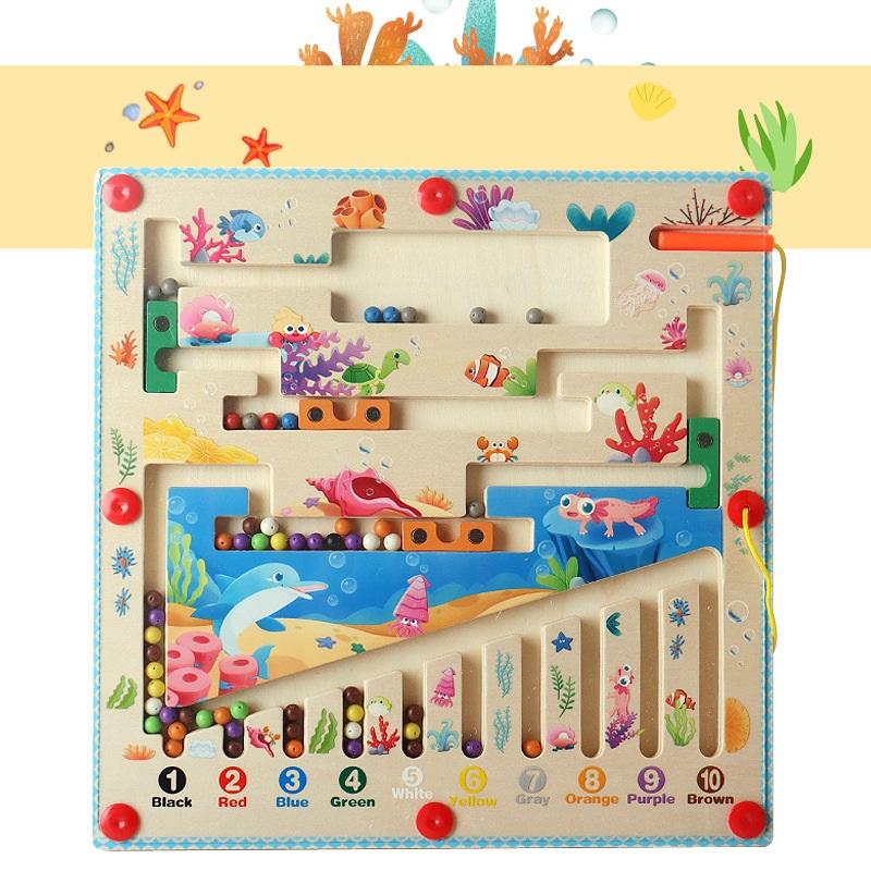 Children Wooden Magnetic Color and Number Maze Learning Education Toys Color Matching Montessori Toys Wooden Toys Gift for Kids