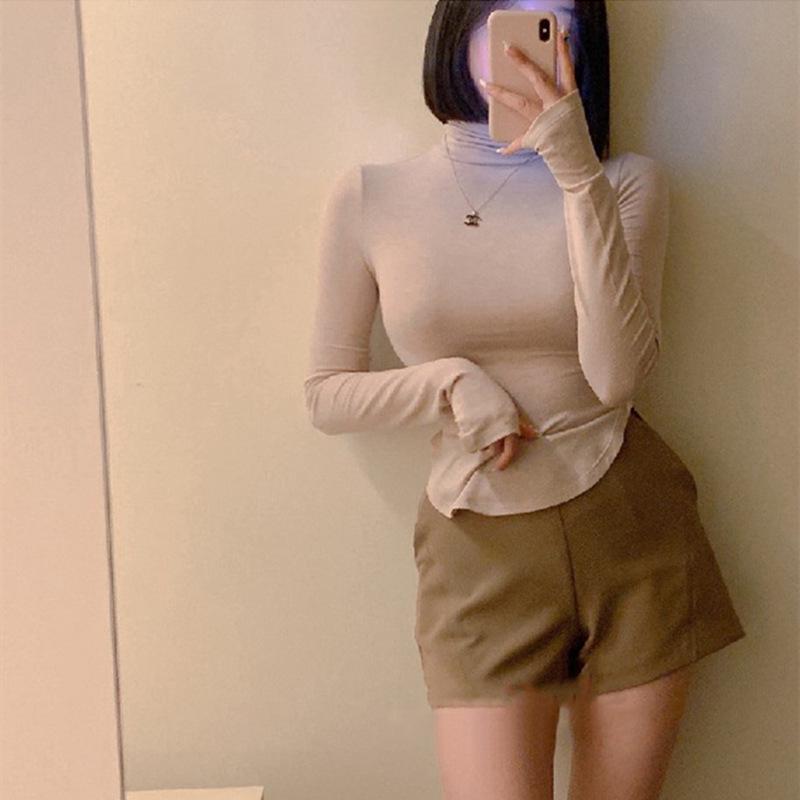 

Korean Dongdaemun High-Neck Bust-Enhancing Waist-Cinched Long-Sleeve Base Layer Top for Women One Size бежевий