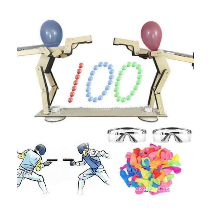 Headshot WoodBots, Handmade Wooden Shooting Puppets Balloon Game, 2025 New Whack A Balloon Strategy Board Game, Balloons Bamboo Man Battle